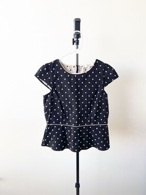 Ann Taylor LOFT Black Polka Dot Top Size 6P (S)
